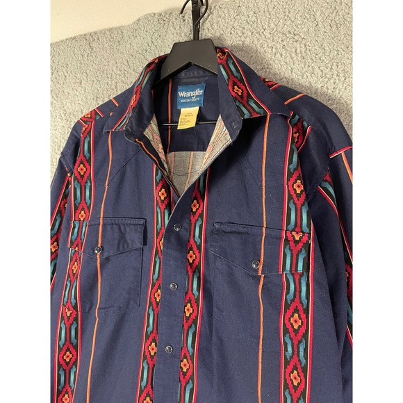 Wrangler Western Shirt Mens Large Aztec Print Vintage Cowboy Button Up - Picture 8 of 10